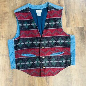 Vintage Arizona Jean Company Southwestern Denim Vest XL – Aztec Print Western St